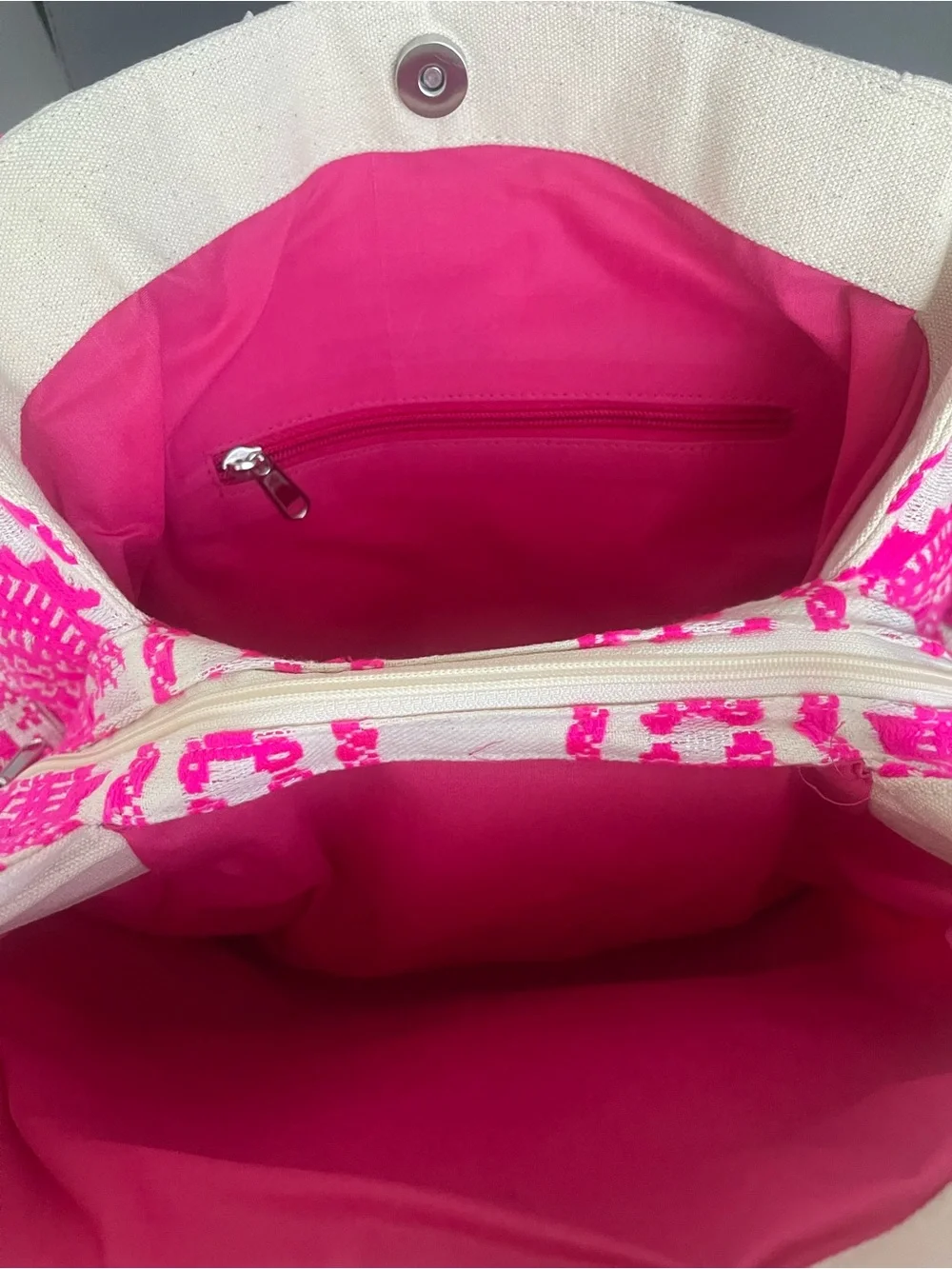 Express Edit Medium Pink Beaded Bee Woven Tote Bag